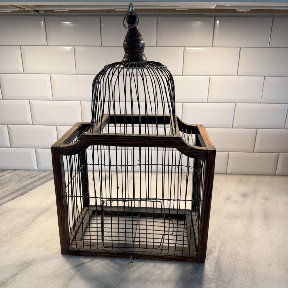 antique handmade wood and wires bird house